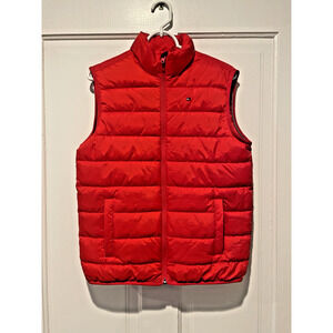 TOMMY HILFIGER Boys XL (16-18) Red Puffer Vest Full Zip Quilted Flag Logo YOUTH